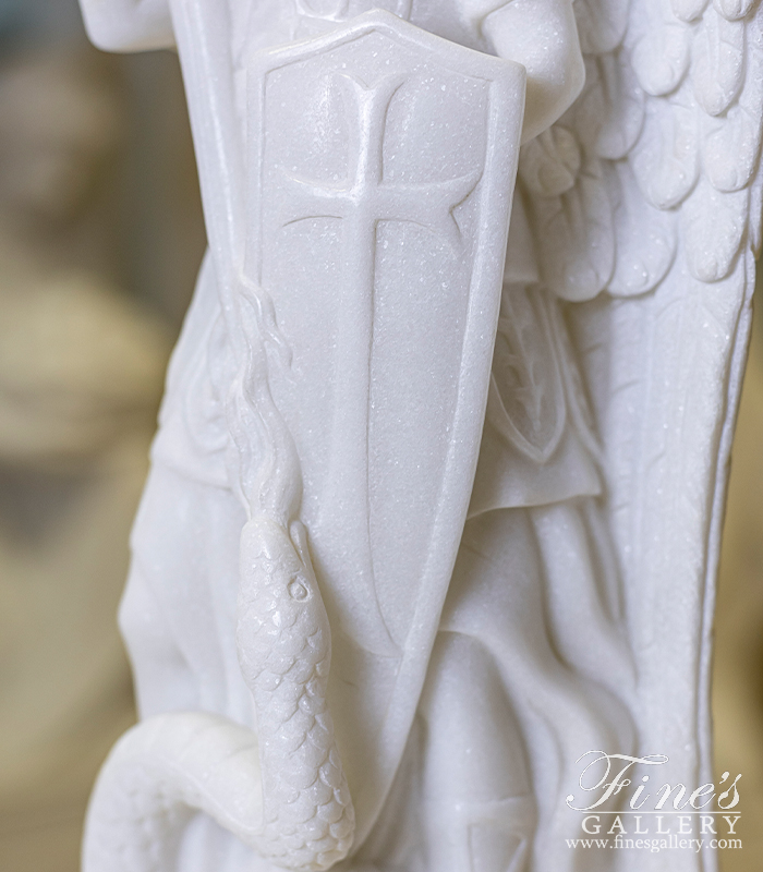Marble Statues  - 18 Inch St Michael Statue In Hand Carved Statuary White Marble - MS-1520